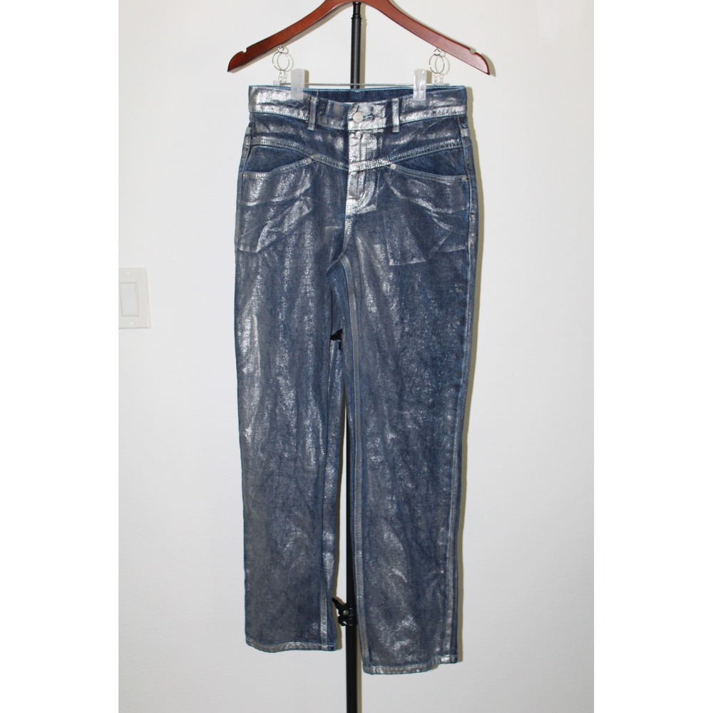 BDG Urban Outfitters High Rise Cowboy Silver Metallic Foil Coated Jeans Size‎ 27